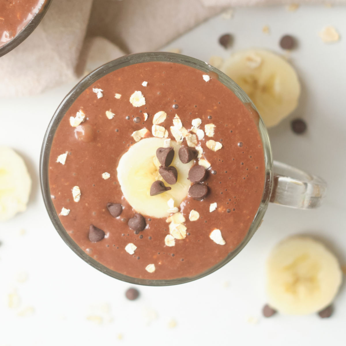 overhead view of chocolate warm smoothie