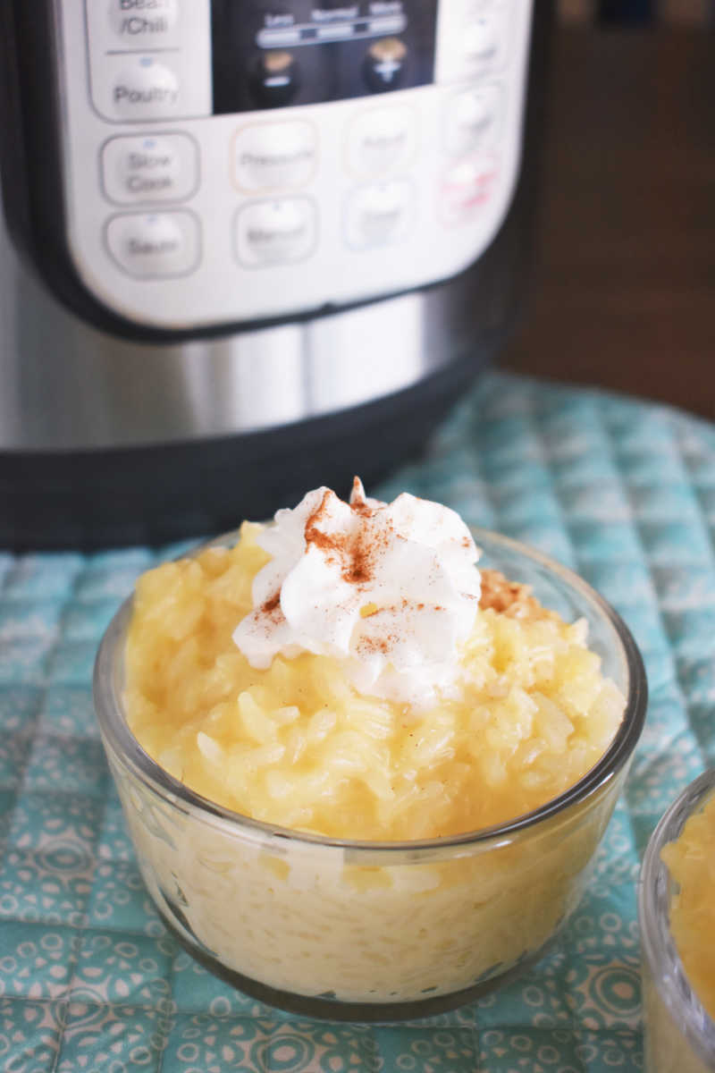 Learn how to make delicious Instant Pot rice pudding without sweetened condensed milk or raisins. This easy recipe is made with basic ingredients you may already have on hand - rice, eggs, sugar, milk, oil and vanilla.