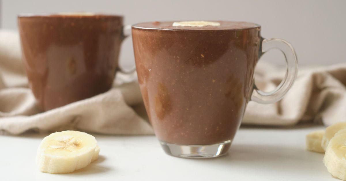 warm chocolate smoothies in glass mugs