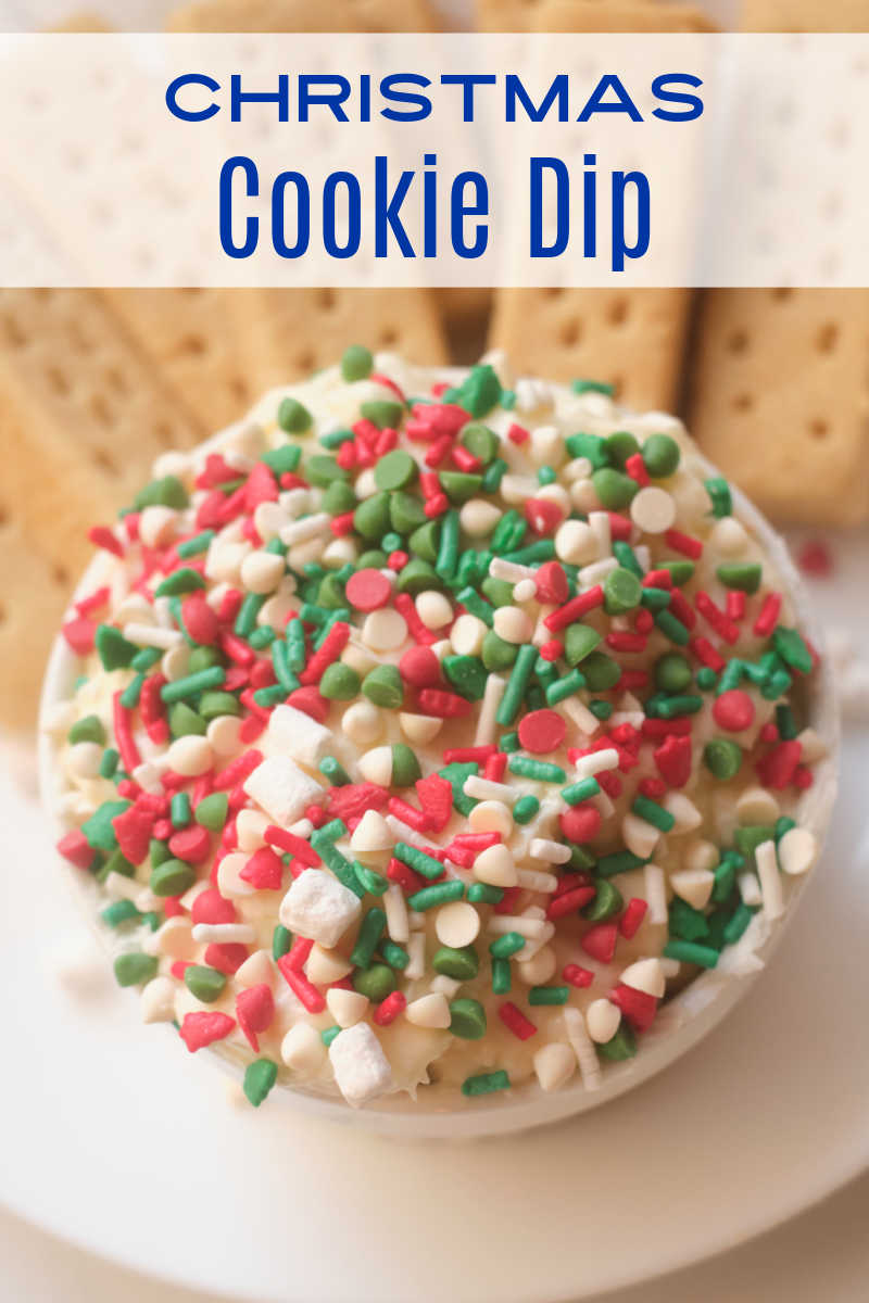 Festive Christmas cookie dip is a wonderful dessert treat, when it is topped with red and green sprinkles for the holidays. 