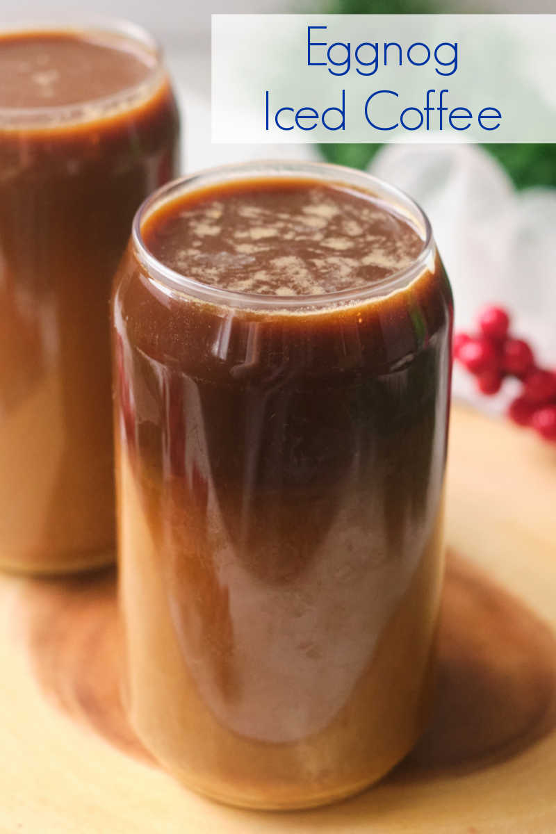 Enjoy a glass of eggnog iced coffee that is made with mini eggnog ice cubes, when you want a beverage that is a decadent holiday treat. 