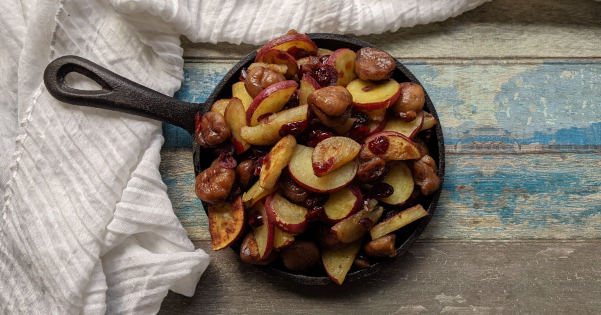 cranberry chestnut holiday cast iron skillet yams