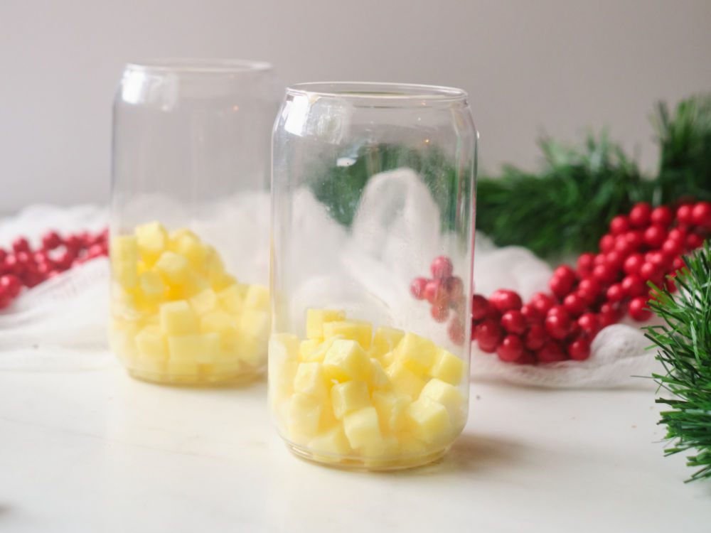 eggnog mini ice cubes in glass
