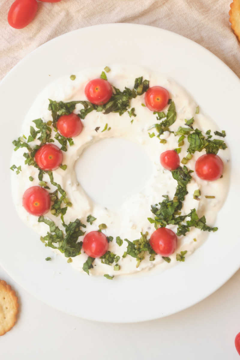 Holiday party food prep can be quick and easy, when you follow the simple instructions for my tzatziki Christmas wreath dip recipe. 