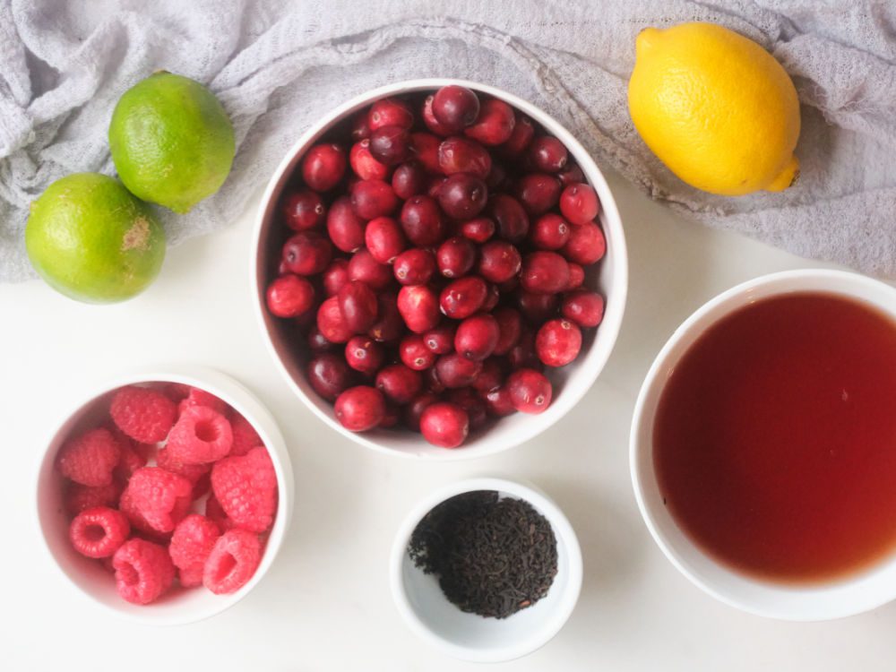 ingredients for cranberry raspberry crockpot tea
