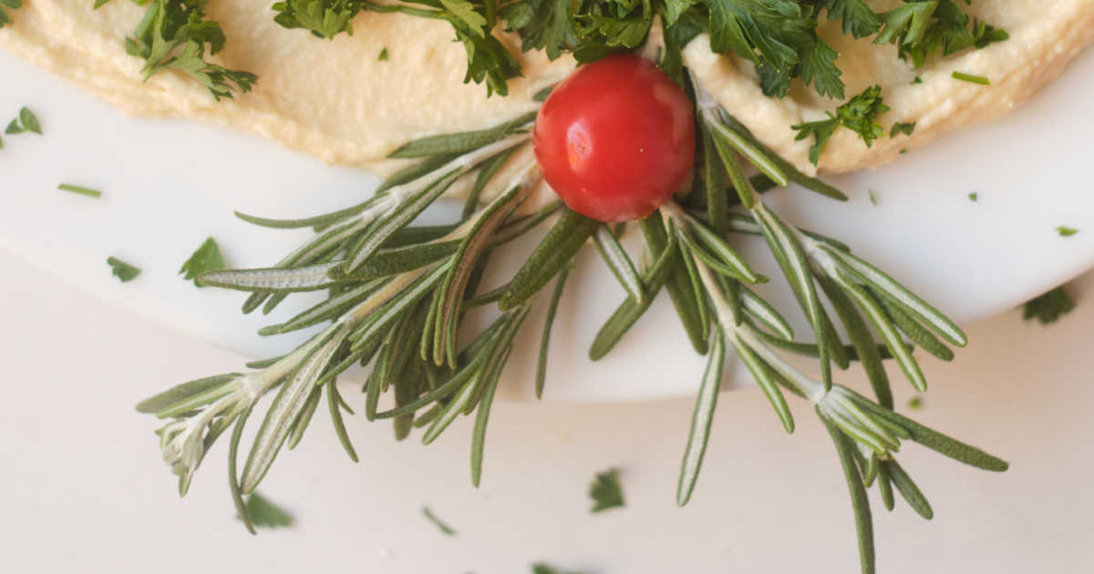 rosemary garnish on christmas appetizer