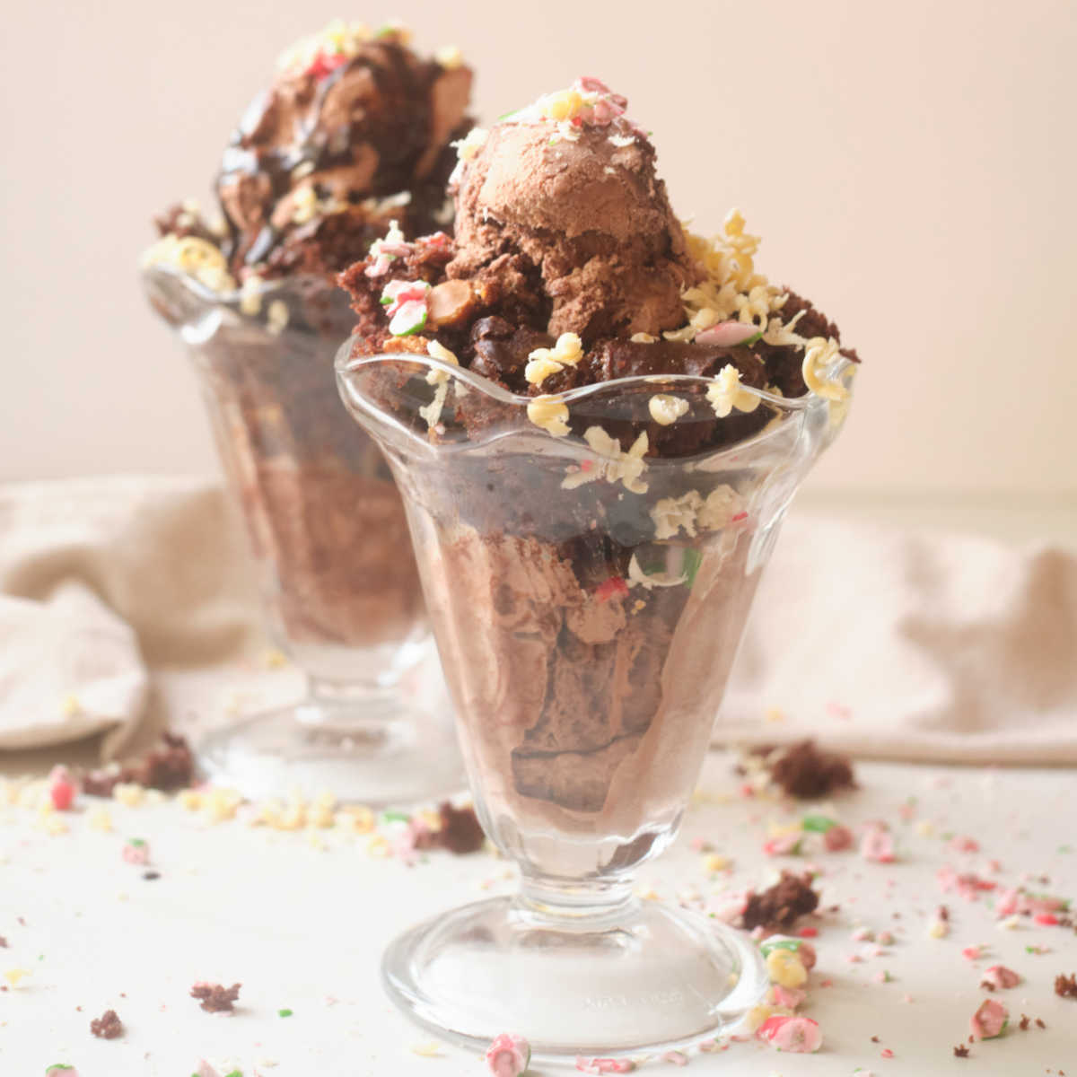 two fudge cake sundaes