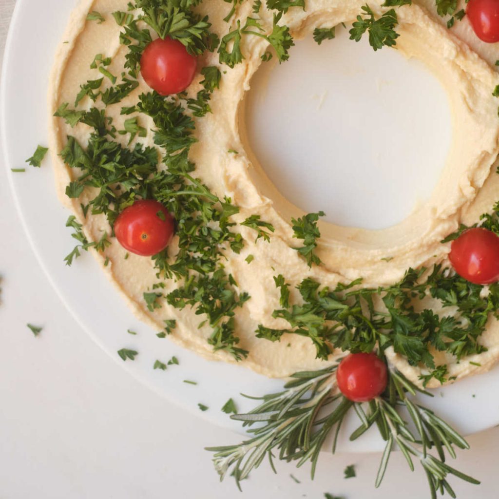 Vegan Holiday Hummus Wreath Appetizer Recipe Mama Likes To Cook