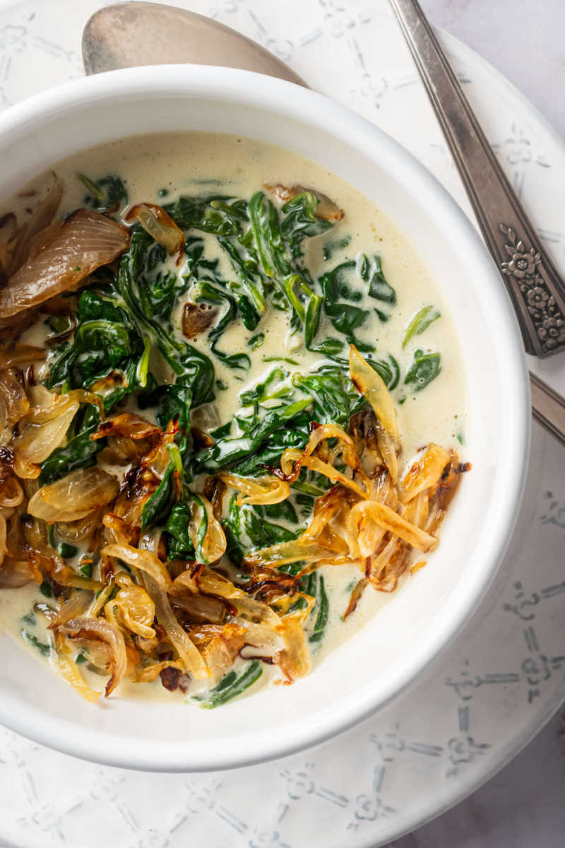 vegetarian creamed spinach in bowl