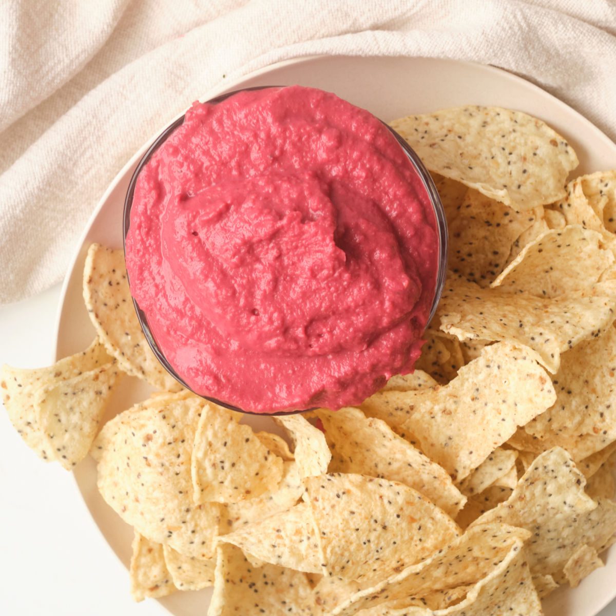 beet hummus bowl with chips