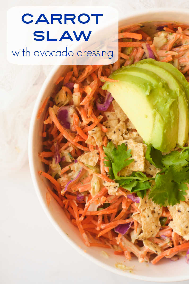 This easy carrot slaw with avocado dressing is absolutely delicious, so you will enjoy making this classic coleslaw with a California twist.