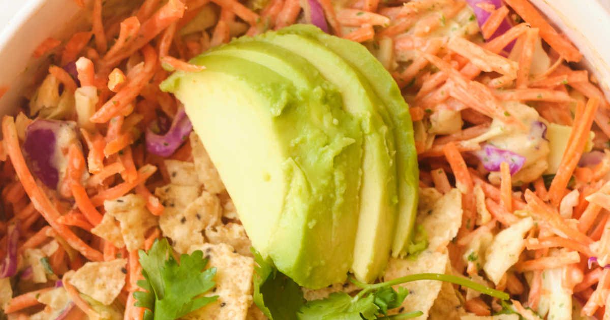 carrot slaw with avocado slices
