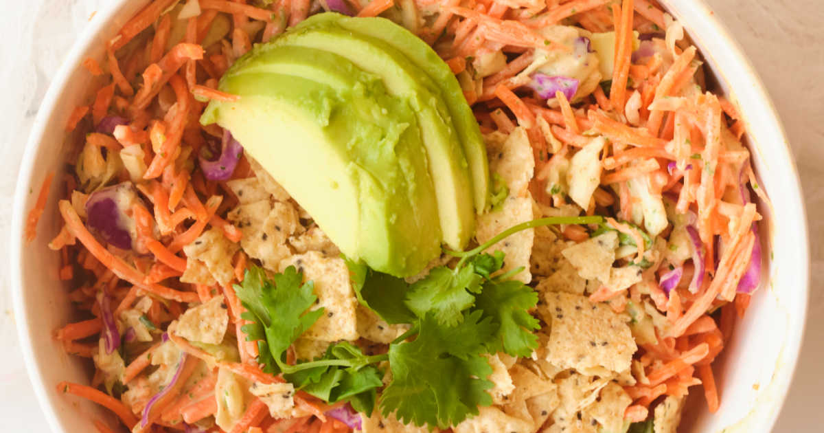 feature carrot slaw with avocado dressing