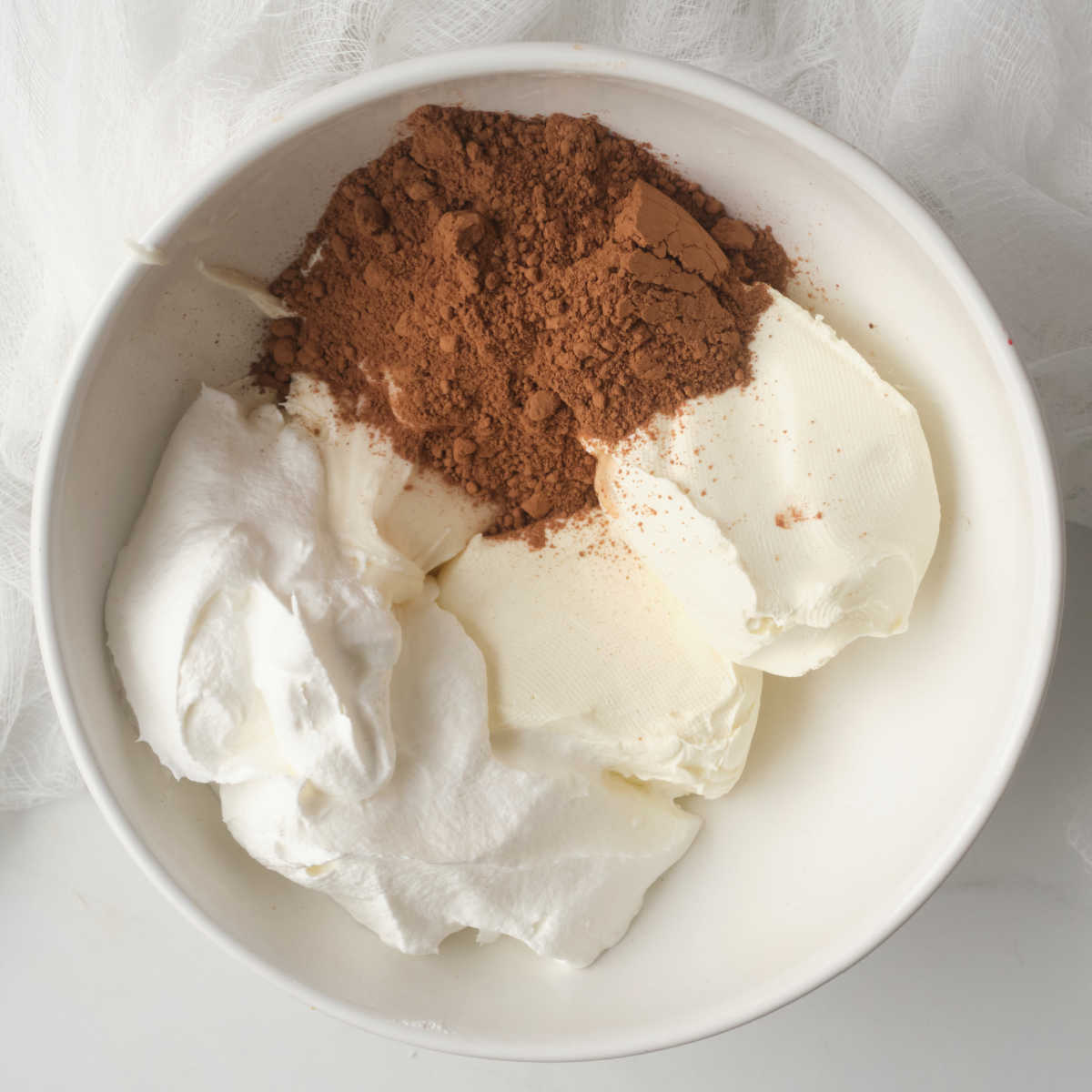 ingredients for chocolate dessert dip in bowl