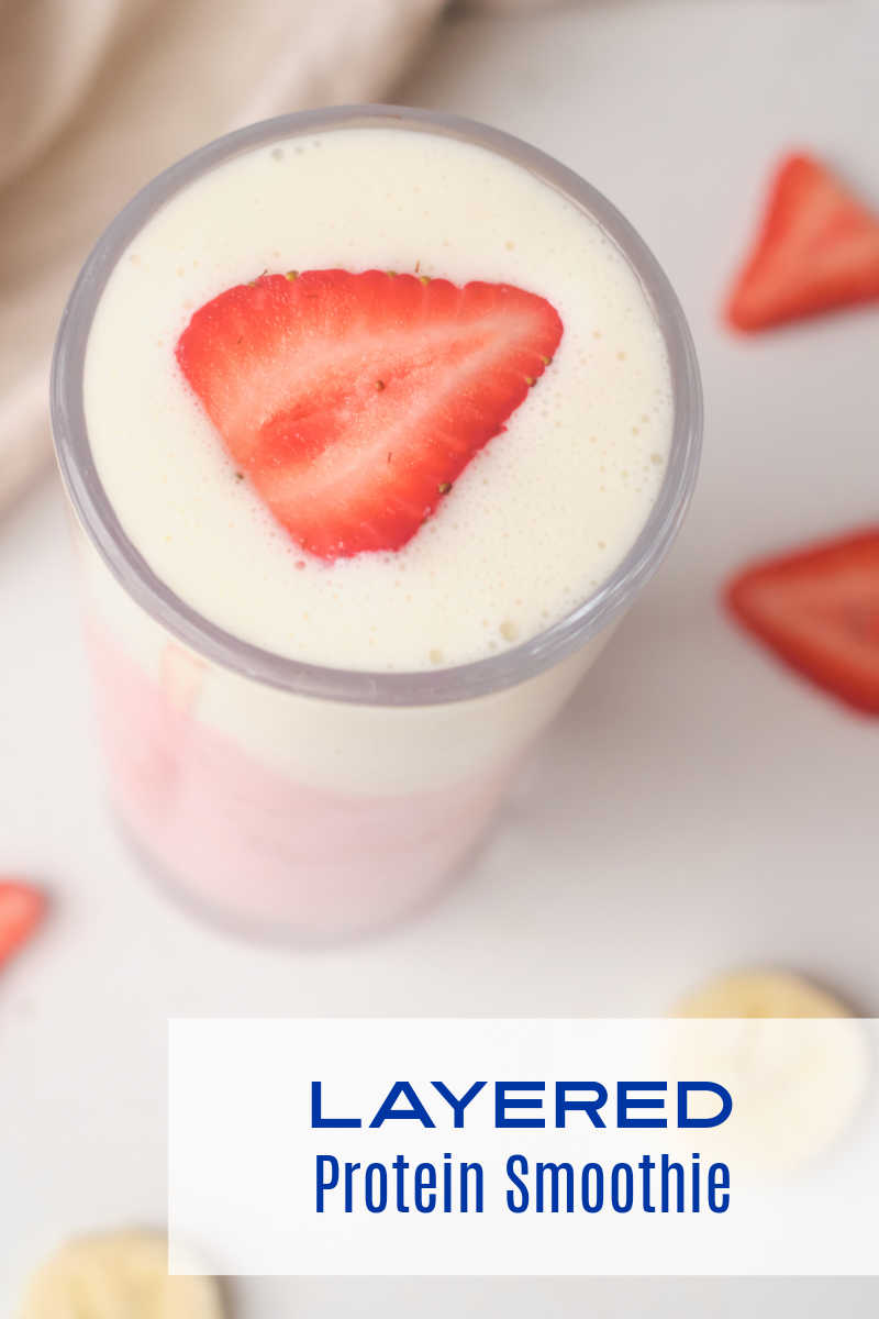 This layered protein smoothie is delicious and fun with layers of strawberry and banana, so it's great for a meal or a snack. 