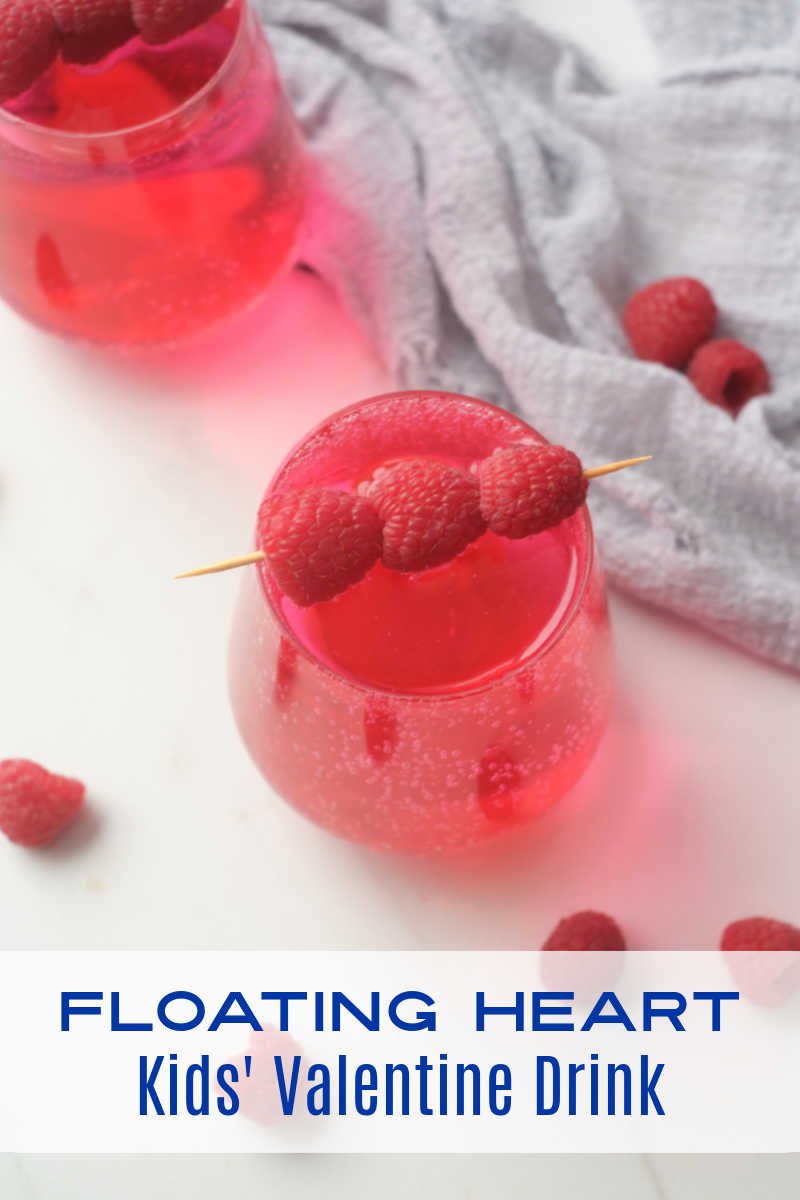 Make this festive red Valentine drink, so the whole family can enjoy the fun of raspberry floating heart ice cubes. 