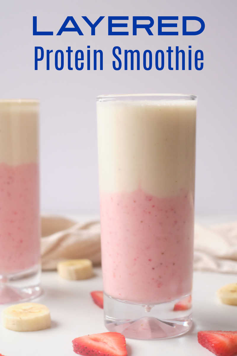 This layered protein smoothie is delicious and fun with layers of strawberry and banana, so it's great for a meal or a snack. 