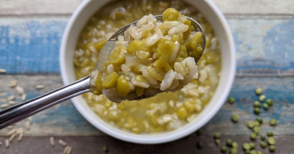 Slow Cooker Recipe Split Pea Soup with Rice Mama Likes To Cook