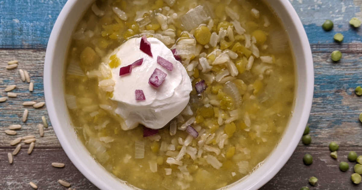 sour cream on split pea soup with rice