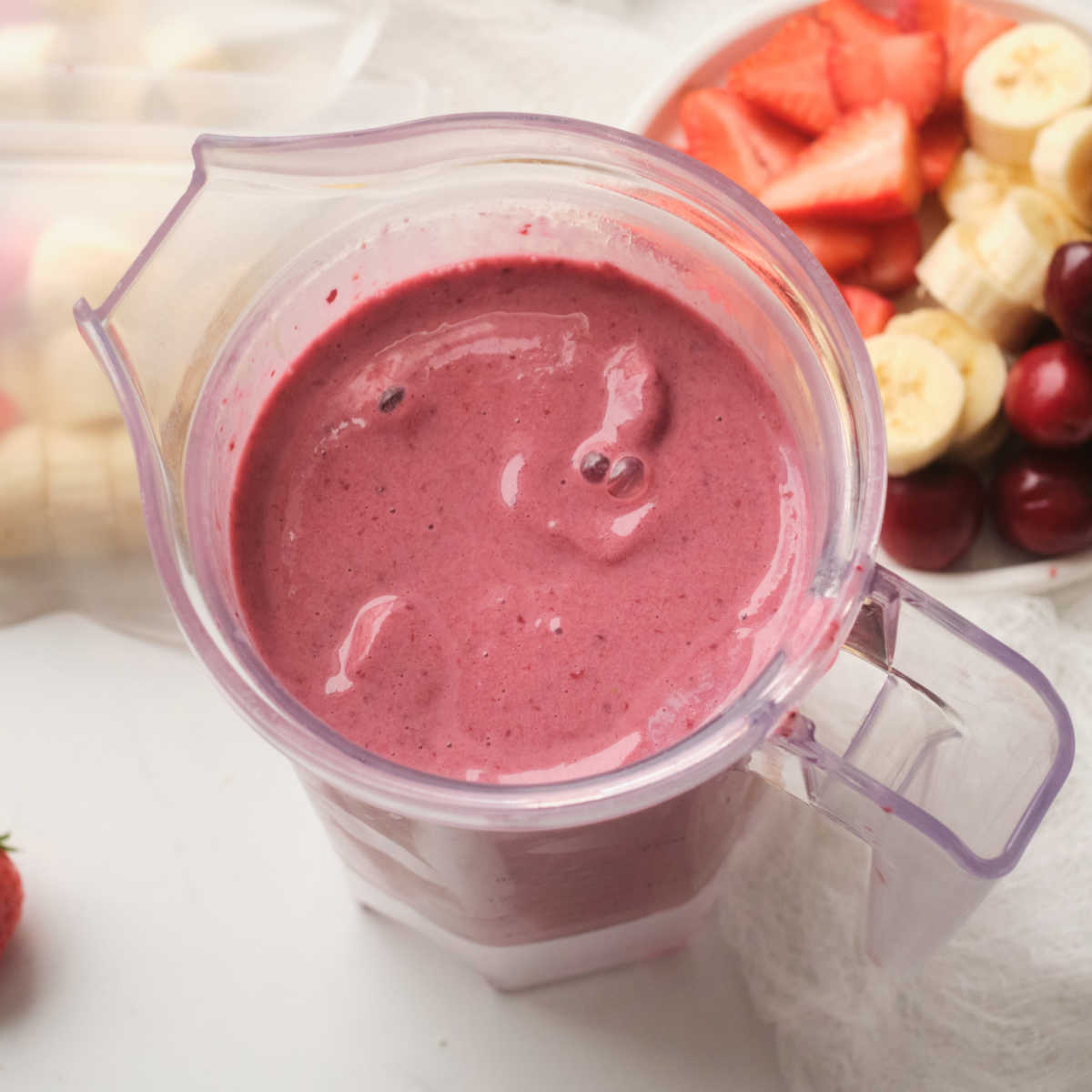 blended strawberry cherry smoothie