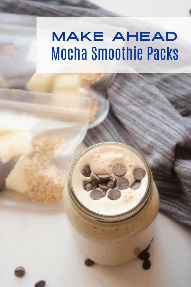 Prep ahead of time with a mocha smoothie pack, so you are ready to quickly make chocolate coffee smoothies whenever you want.  