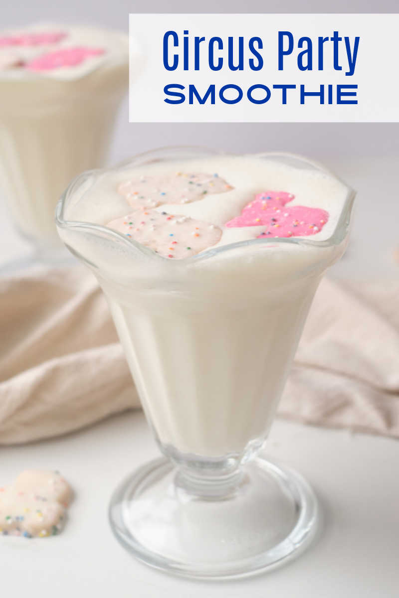 Make any occasion special, when you sip on a fun circus party smoothie topped with pink and white frosted animal cookies. 