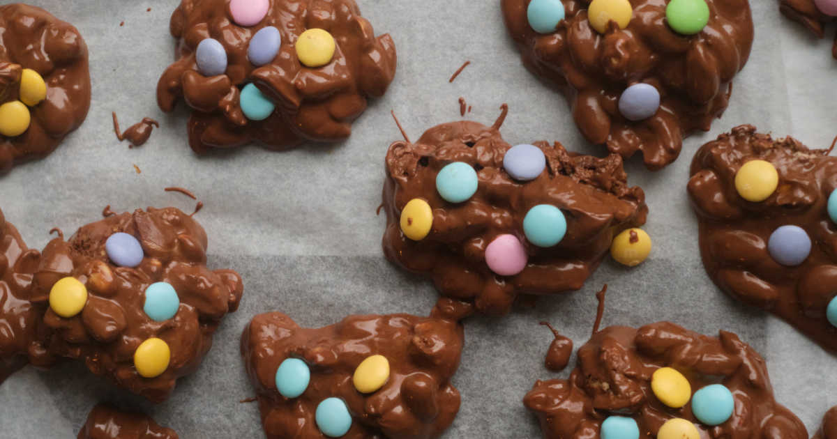 easter no bake crock pot nut clusters on parchment