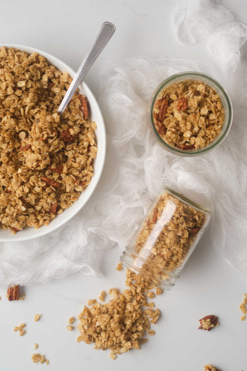 Anyone can make homemade cereal with just 3 ingredients, when you follow my simple maple pecan slow cooker granola recipe.