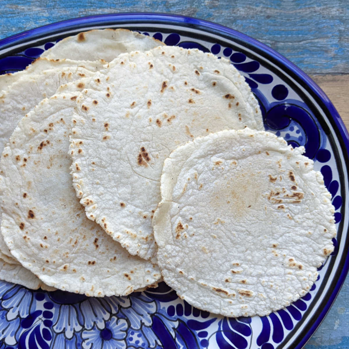 homemade tortillas on talavera platter