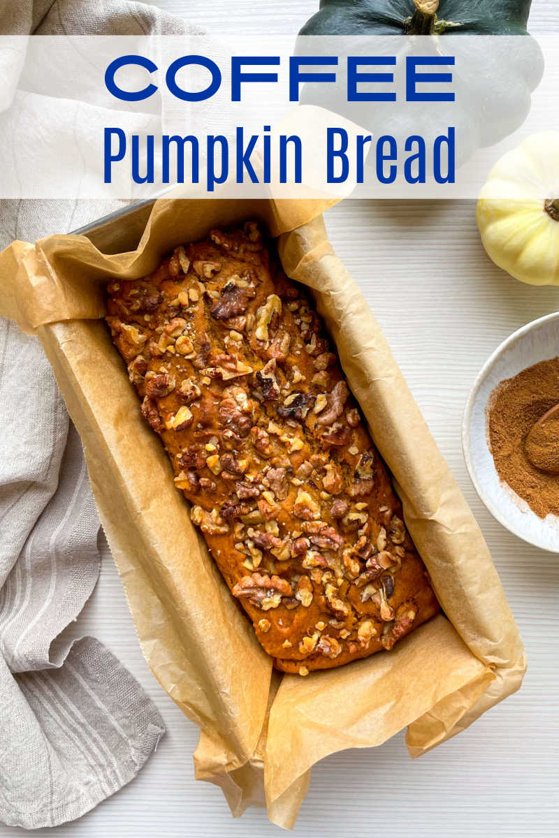 Enjoy a classic sweet comfort food with a twist, when you use my recipe to bake a loaf of coffee pumpkin bread with walnuts.