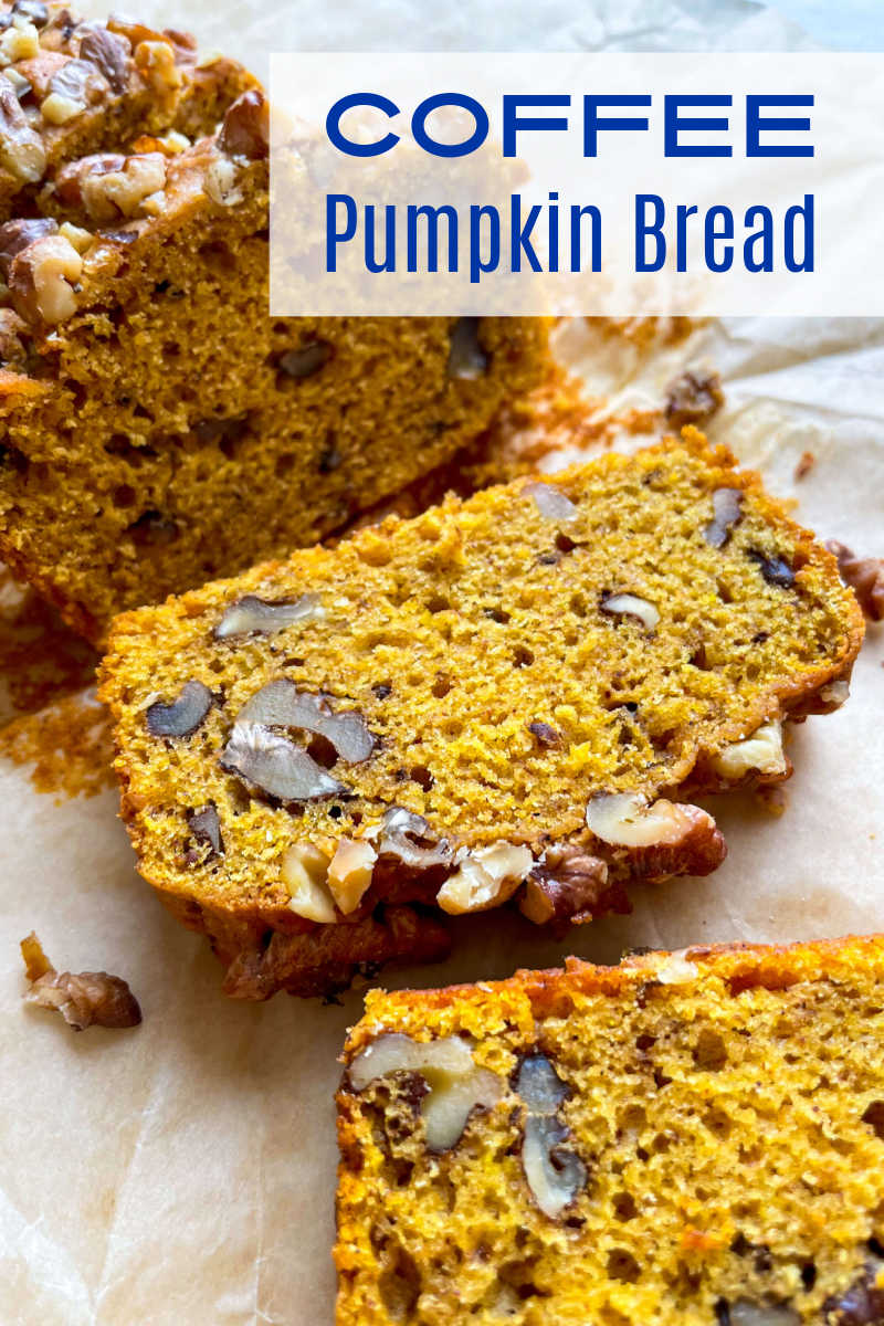 Enjoy a classic sweet comfort food with a twist, when you use my recipe to bake a loaf of coffee pumpkin bread with walnuts.