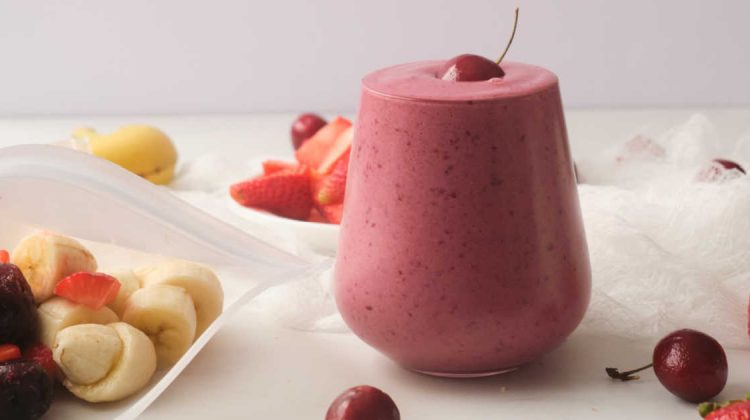make ahead cherry strawberry smoothie pack