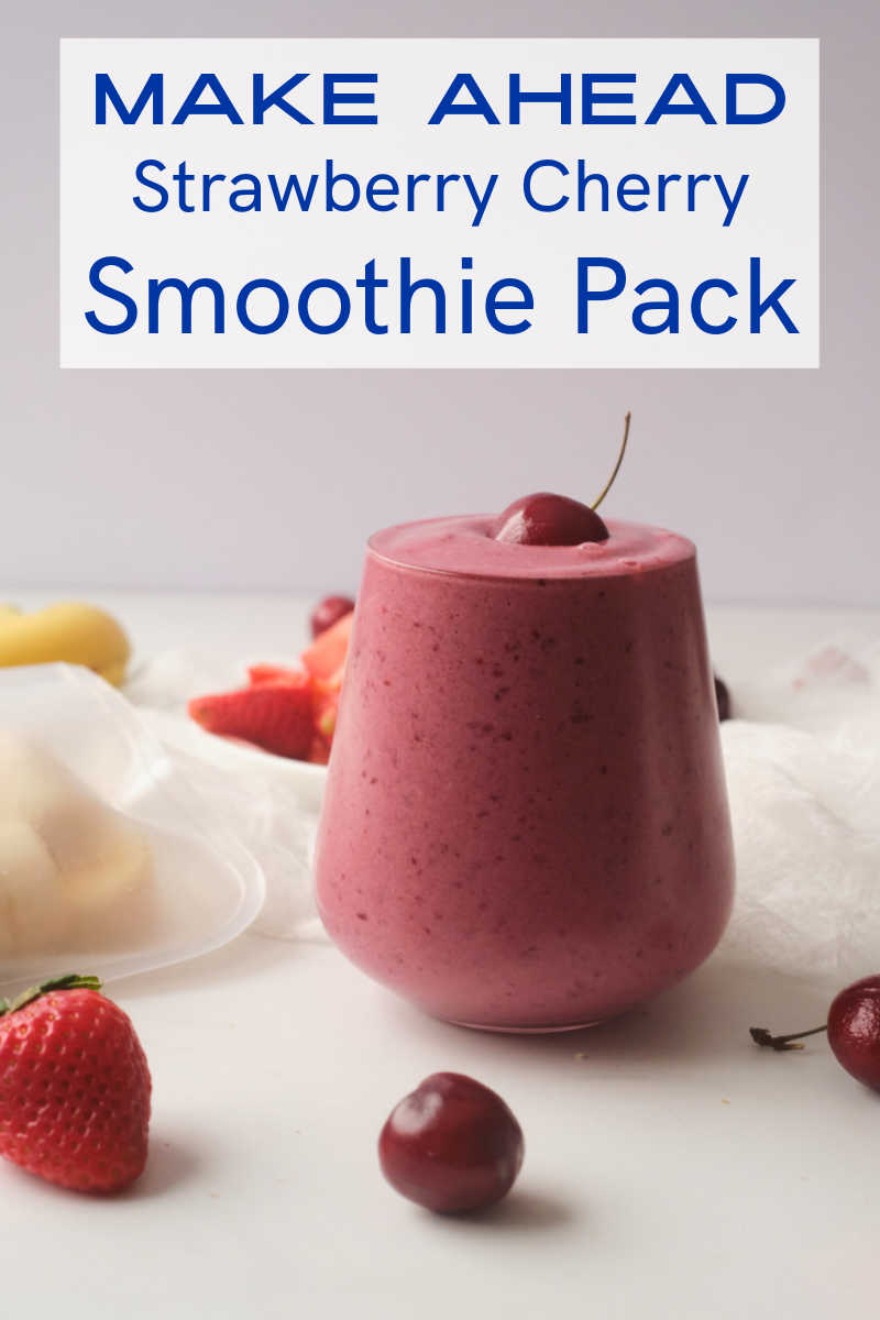 A make ahead smoothie pack is the perfect way to prep, so you can quickly make these cherry strawberry smoothies whenever you'd like. 