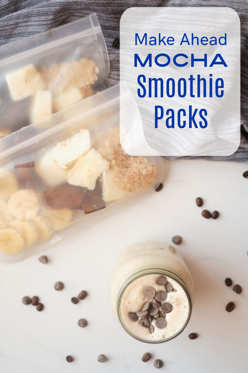 Prep ahead of time with a mocha smoothie pack, so you are ready to quickly make chocolate coffee smoothies whenever you want.  