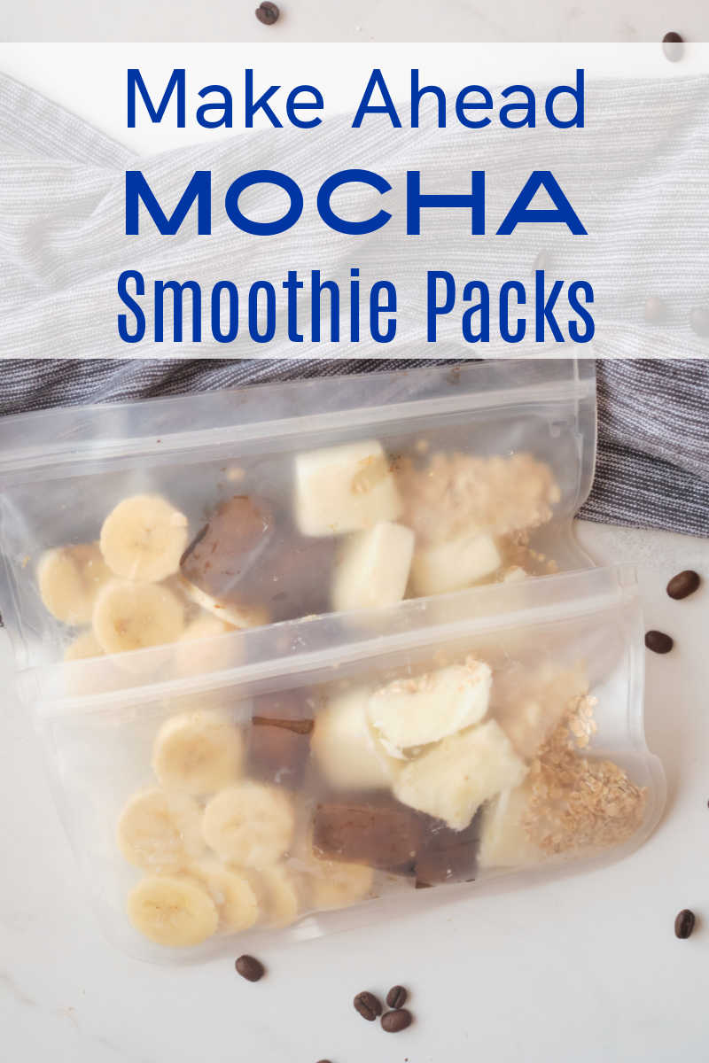 Prep ahead of time with a mocha smoothie pack, so you are ready to quickly make chocolate coffee smoothies whenever you want.  