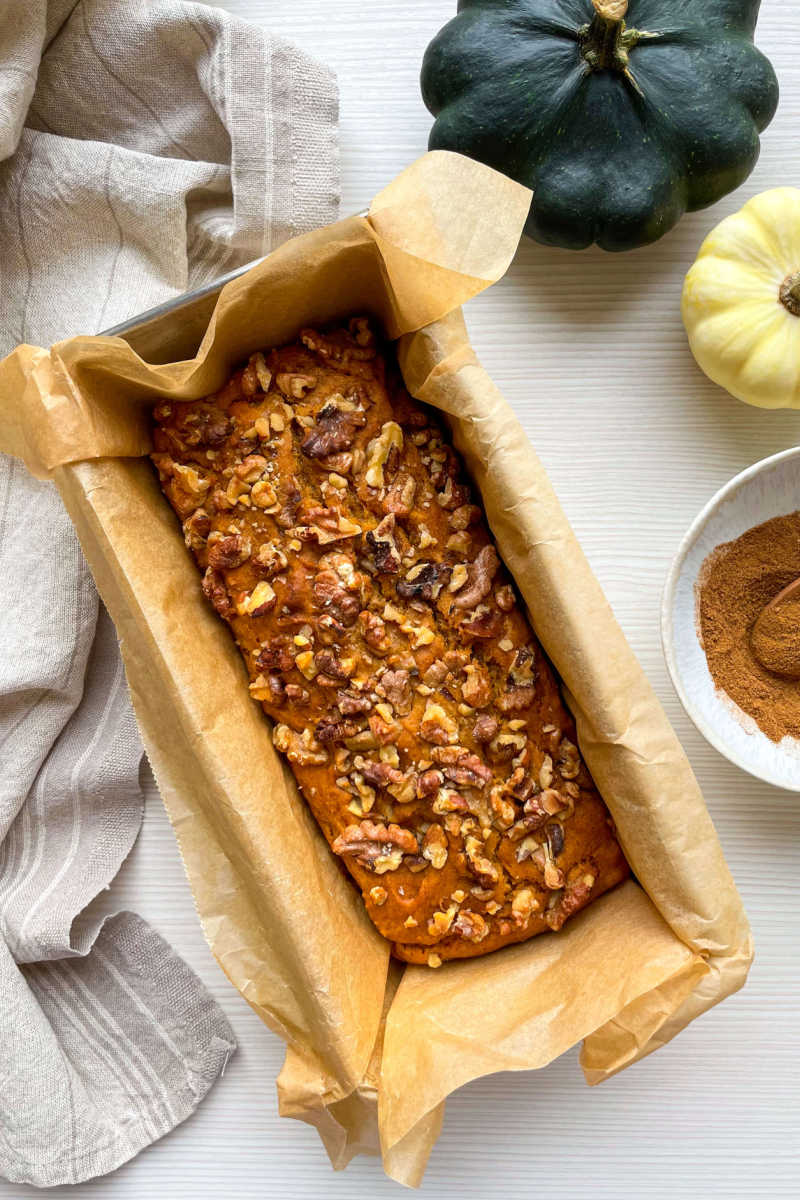 Enjoy a classic sweet comfort food with a twist, when you use my recipe to bake a loaf of coffee pumpkin bread with walnuts.