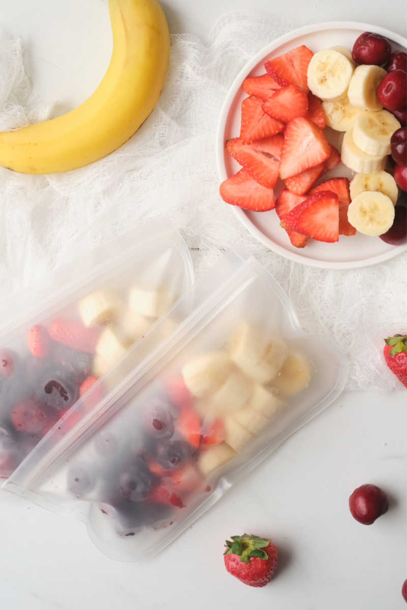 A make ahead smoothie pack is the perfect way to prep, so you can quickly make these cherry strawberry smoothies whenever you'd like. 