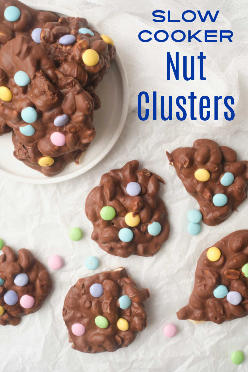 Slow cooker nut clusters are a fun no bake dessert treat to make at home with just a few simple ingredients.