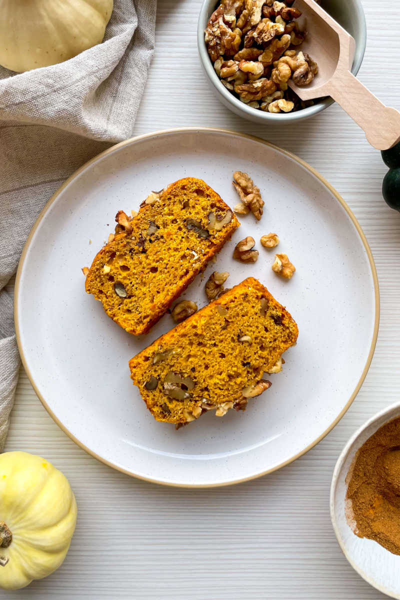 Enjoy a classic sweet comfort food with a twist, when you use my recipe to bake a loaf of coffee pumpkin bread with walnuts.