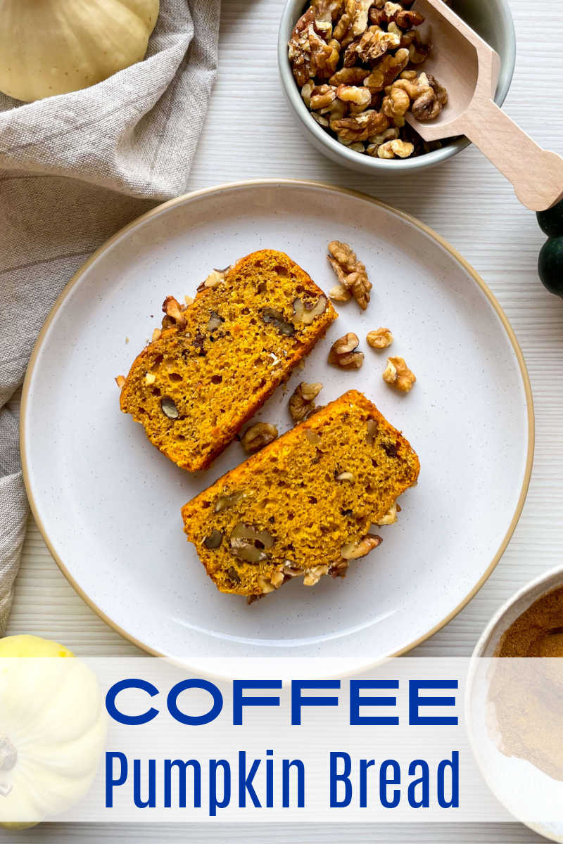 Enjoy a classic sweet comfort food with a twist, when you use my recipe to bake a loaf of coffee pumpkin bread with walnuts.