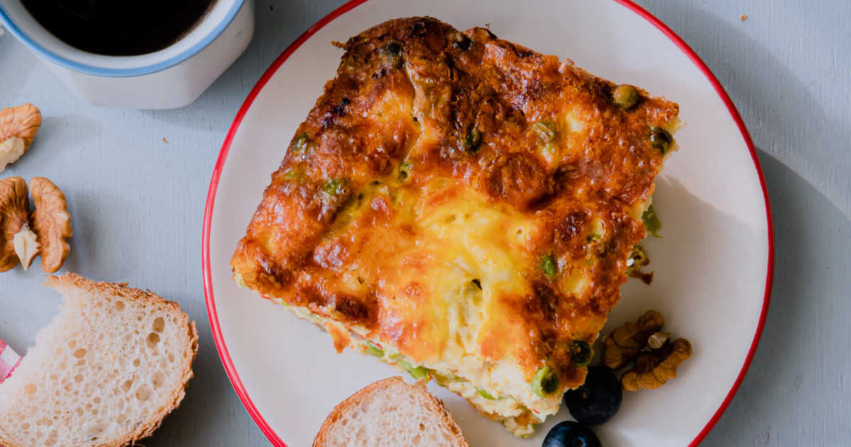 slice of goat cheese breakfast casserole