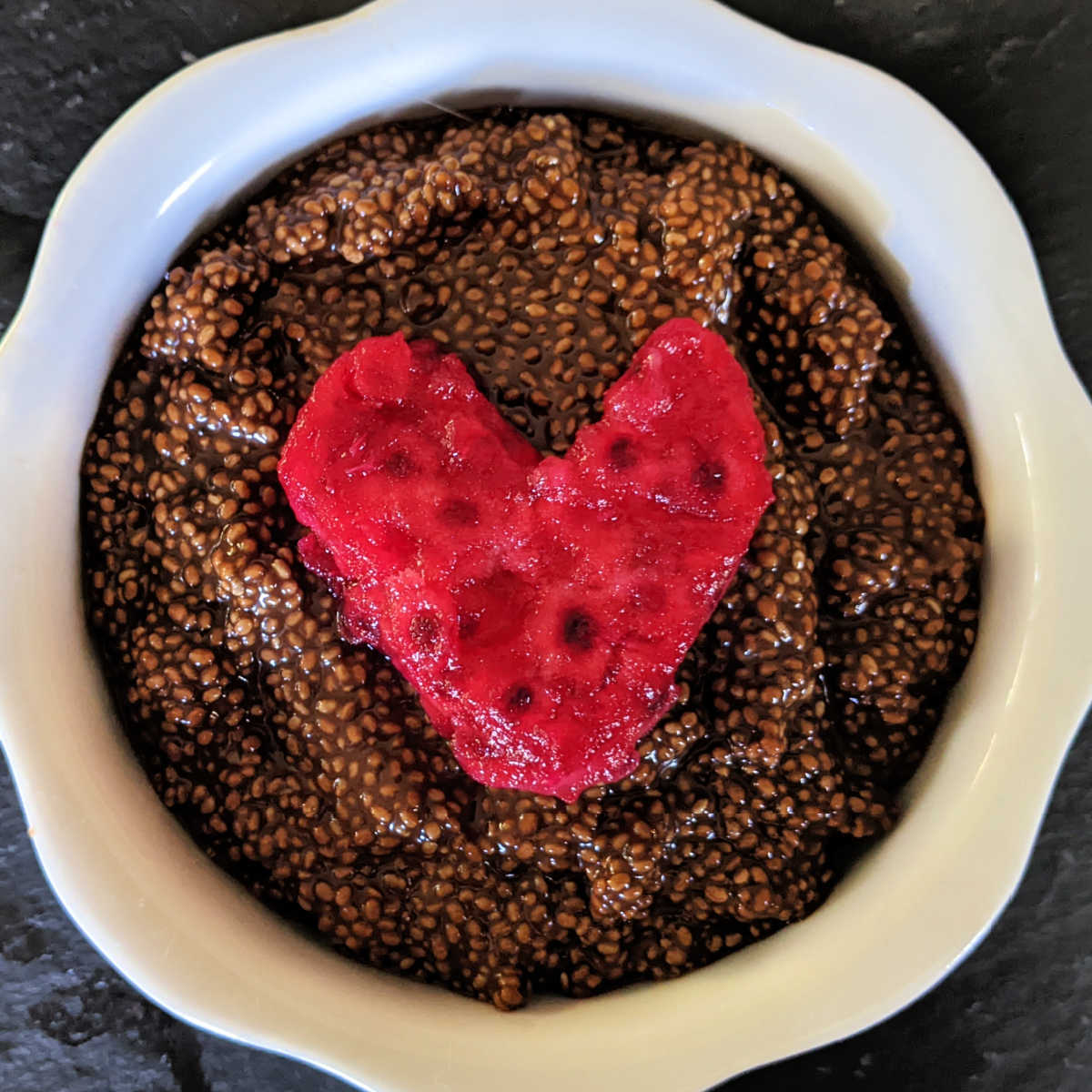 abuelita chia pudding with prickly pear heart