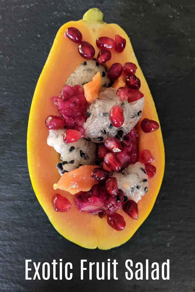 Fruit salads are lovely, but this exotic fruit salad served in a papaya boat takes the appearance and taste to a whole new level. 