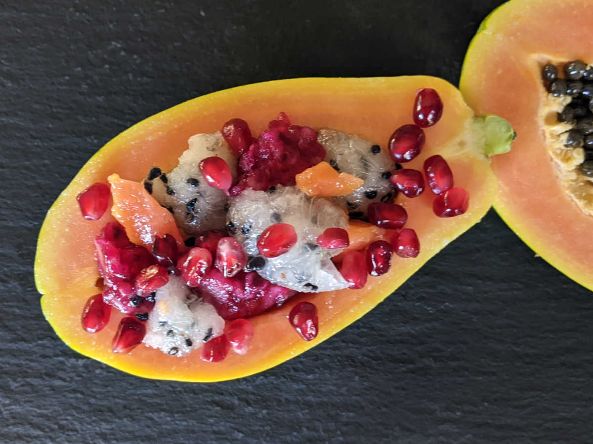 strawberry papaya dragon fruit pomegranate fruit salad