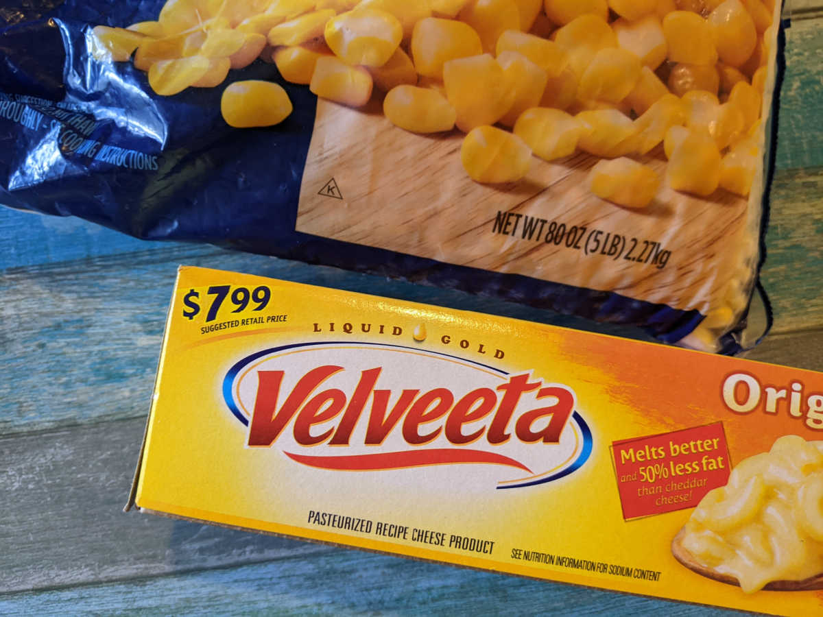 packages of frozen corn and velveeta