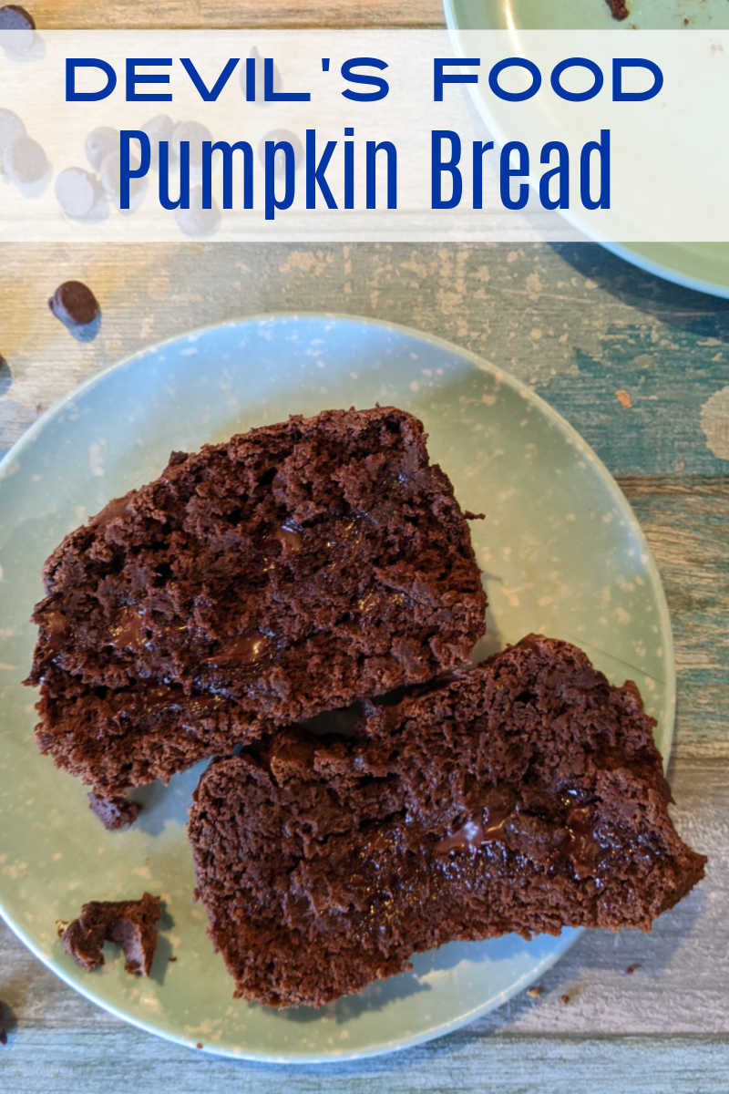 Bake a decadent loaf of devil's food pumpkin bread with just 3 ingredients - cake mix, pumpkin and chocolate chips. 