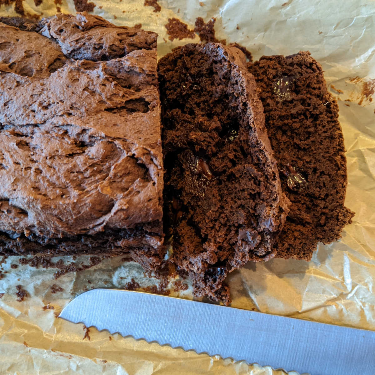 pumpkin bread loaf with knife