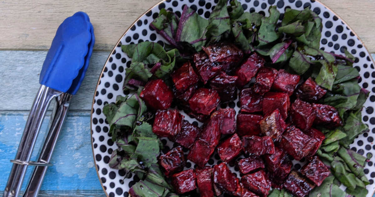 tongs with air fryer beets