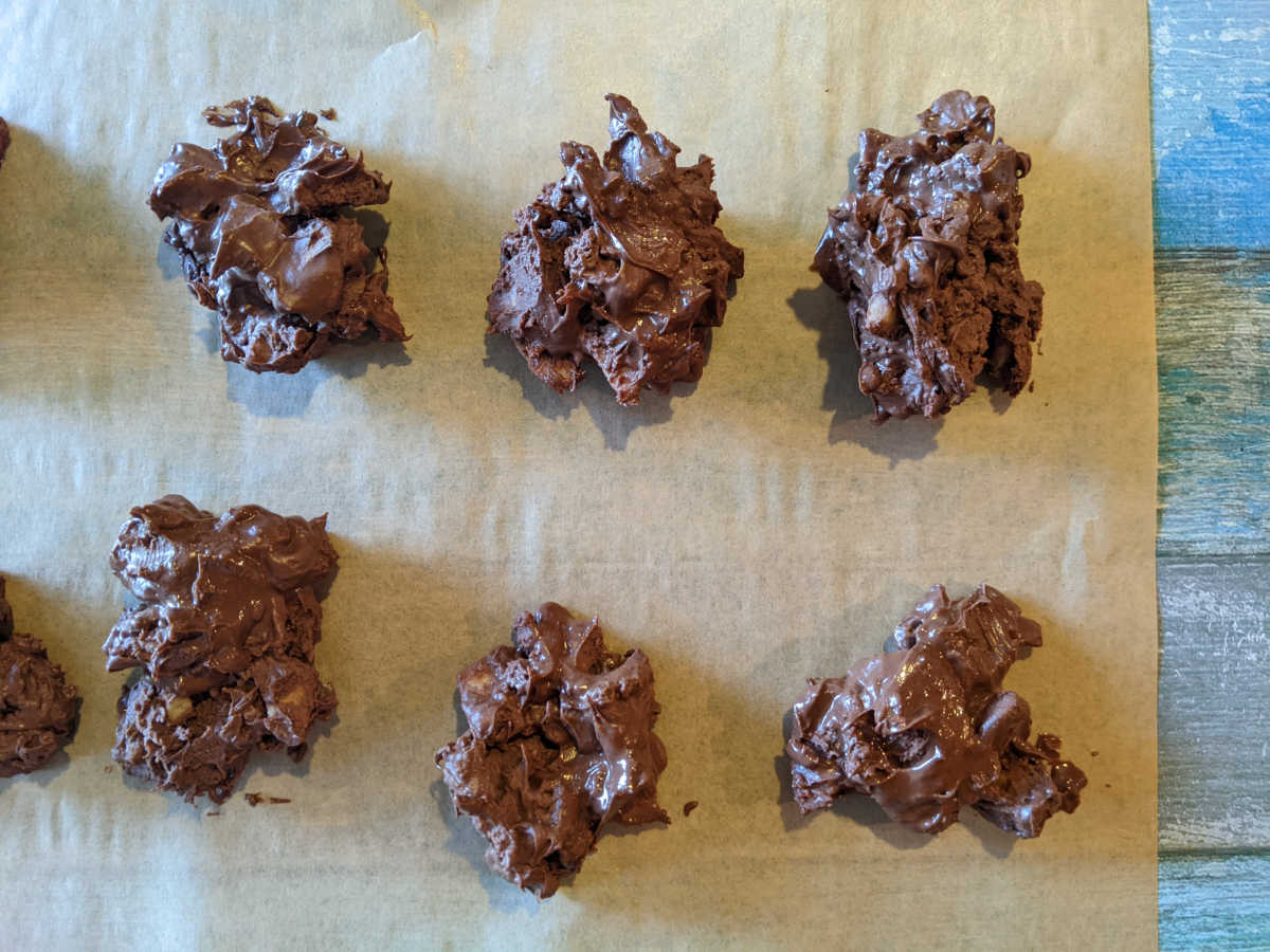banana chocolate clusters on parchment paper