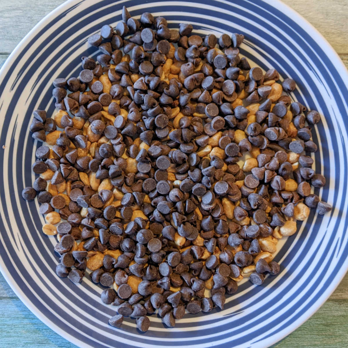 chocolate chips and nuts on plate